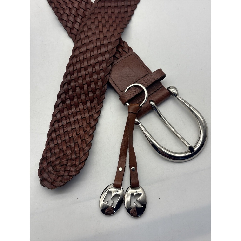 Michael Kors Belt Braided Brown Leather Womens L Weave Wide Casual Boho